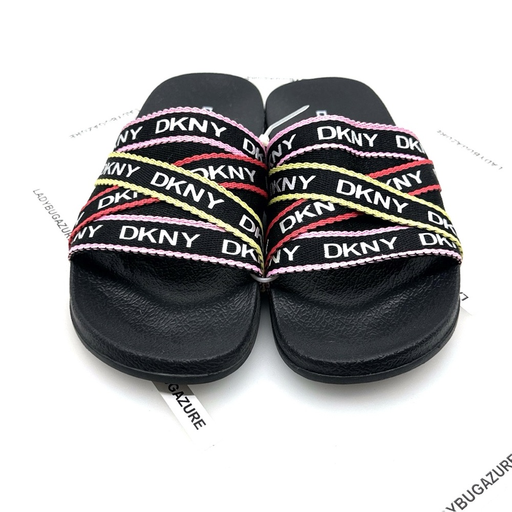 NWOB DKNY Black Slides with Vibrant Straps
